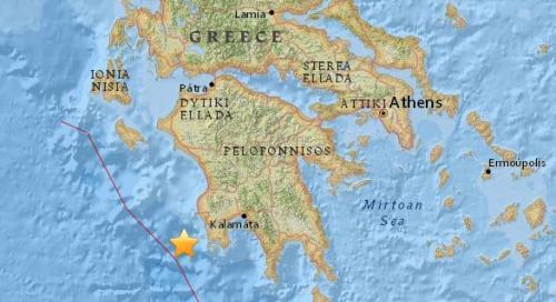 希腊南部附近海域5.5级地震 震源深度30.4公里
