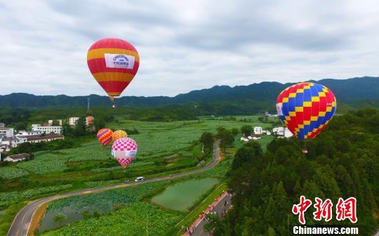 热气球飞越江西广昌“世界最大莲池”
