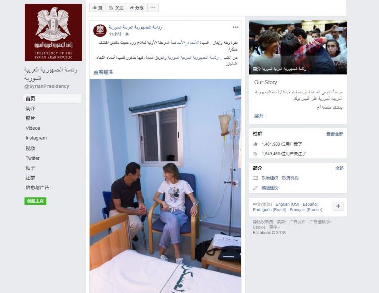 叙利亚第一夫人被查出癌症 阿萨德赴医院探望(图)