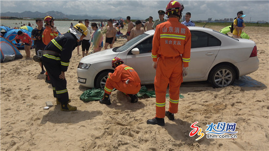 游客自驾游“网红”养马岛图省事开车进沙滩被困