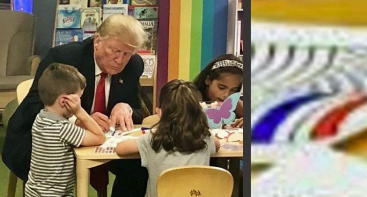 特朗普出了个大糗：教小朋友画美国国旗，却把国旗颜色涂错了