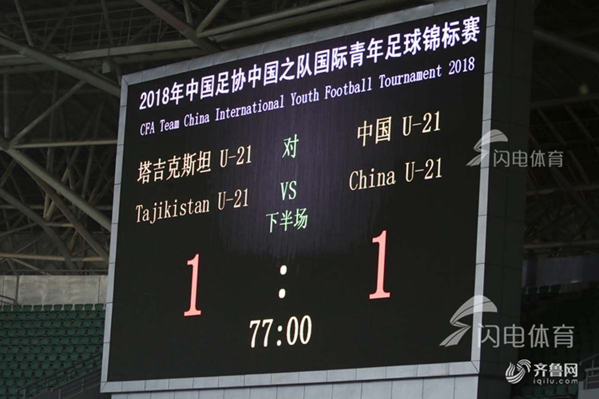 中国男足U21 1-1塔吉克斯坦 比赛遇大雨中止