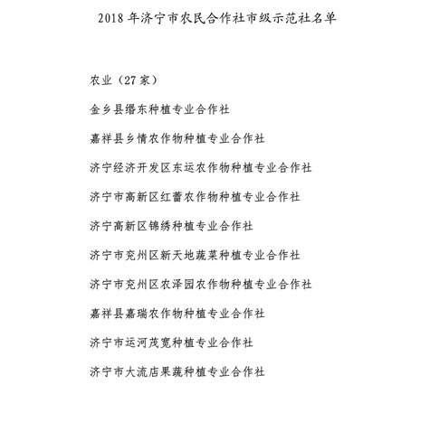 2018年济宁市农民合作社和家庭农场名单公示