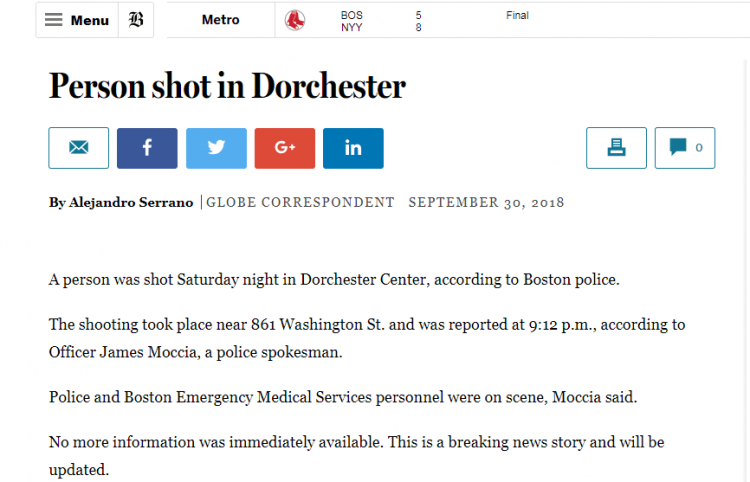 快讯！波士顿发生枪击事件 一人中枪