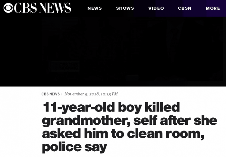 不满整天被要求打扫房间 美国11岁男孩枪杀祖母后自杀