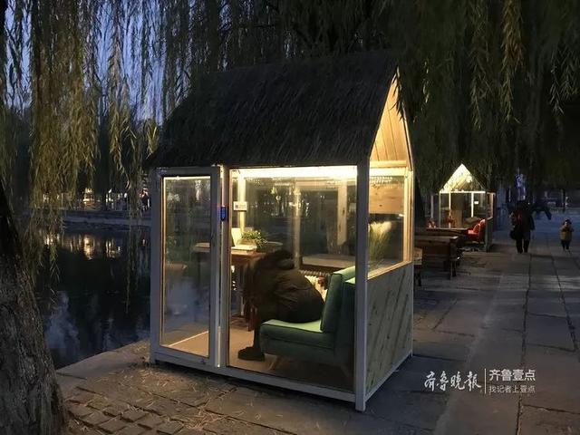 济南百花洲湖边多了几个免费共享小屋