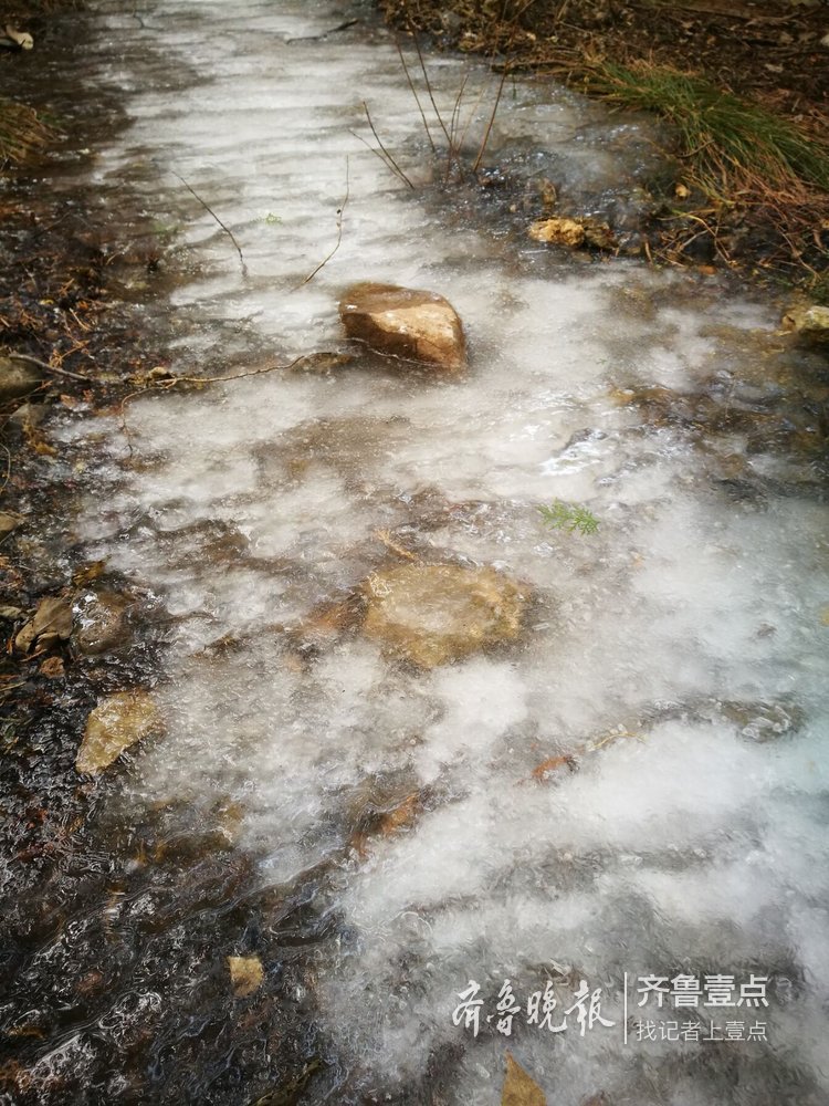 极寒天的节奏，济南千佛山出现一溜冰瀑