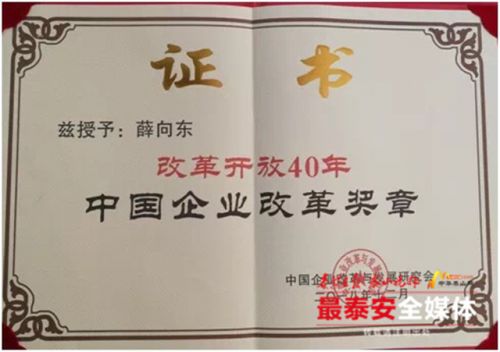 泰安人薛向东上榜改革开放40年中国企业改革奖章名单