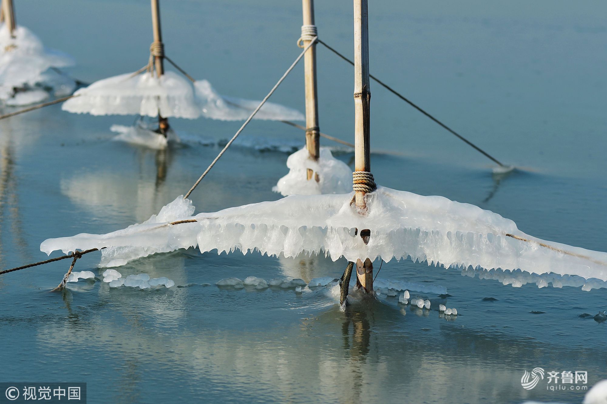 山东青岛：寒潮持续 多日出现海冰冻住渔船 对出海作业渔船构成影响