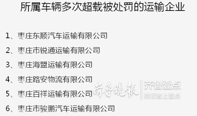 枣庄东顺汽车公司等8家企业因超载事故率高被曝光