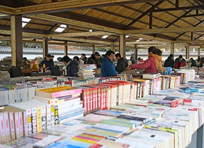 改造后的济南中山公园旧书市场恢复往日热闹景象