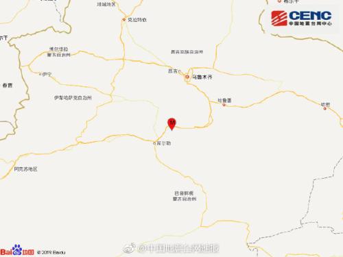 新疆和硕县发生3.9级地震 震源深度6千米