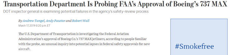快讯！美交通部调查FAA批准通过波音737MAX飞机