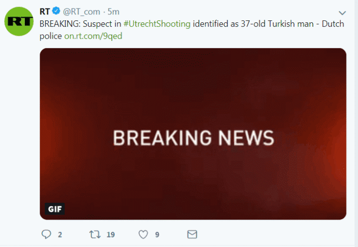 快讯！荷兰警方称乌得勒支枪击案嫌疑人为一名37岁土耳其男子