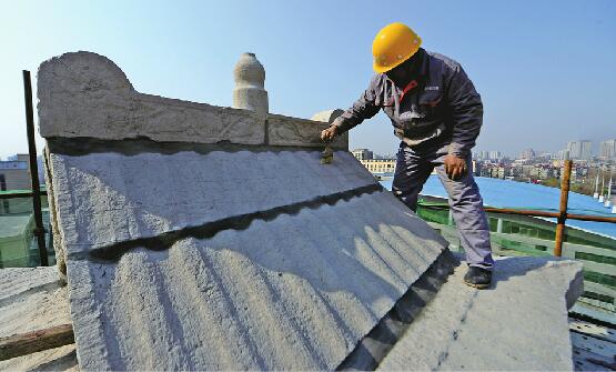 济南200余岁标山钟鼓楼首次修缮 工程将于4月20日竣工