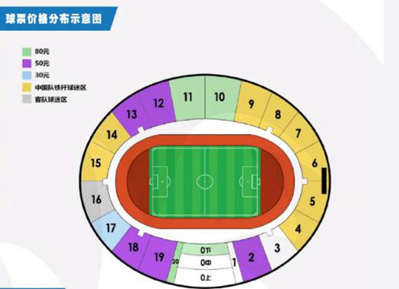 国足热身赛票价公布:最低30最高80,还送助威T恤