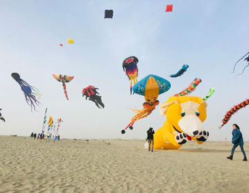 潍坊风筝飞在了塔克拉玛干沙漠上空