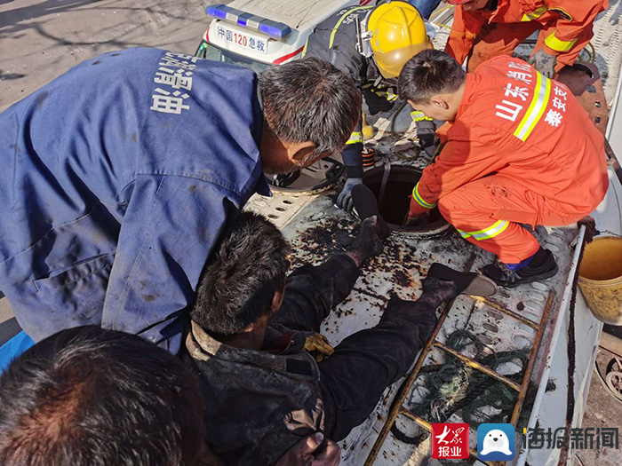 两工人坠入煤粉罐双双缺氧昏迷 泰安消防成功救援