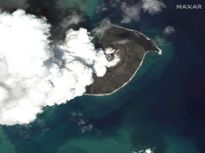 组图｜卫星图看汤加火山喷发前后对比