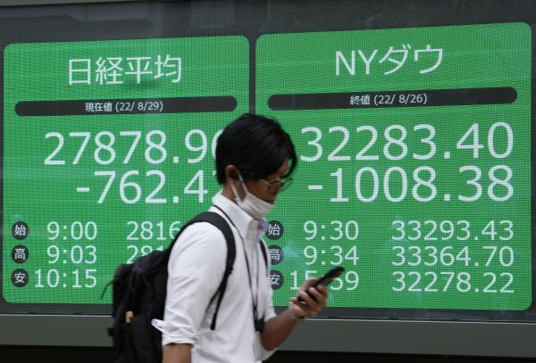 受美国加息信号影响，日本东京股市日经225种股票平均价格指数29日收盘大跌2.66%。（欧洲新闻图片社）