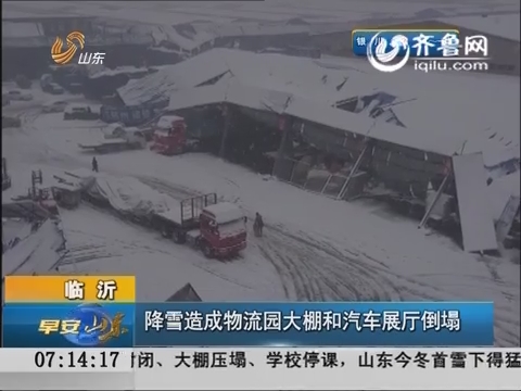 临沂：降雪造成物流园大棚和汽车展厅倒塌