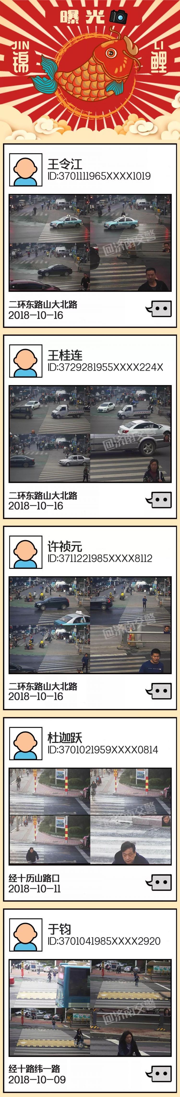 濟南這些行人違法過馬路！姓名、頭像、身份證被曝光