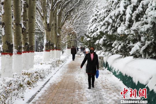 青海西寧迎今秋降雪 多地并發布寒潮預警