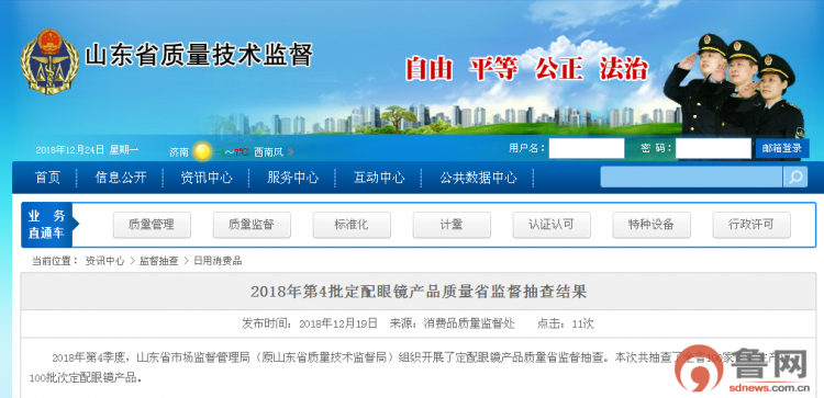 山東抽檢100批次眼鏡產品4批次不合格 威海2批次上黑榜