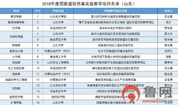 2018國家虛擬仿真實驗教學項目名單公布 山東入選16個