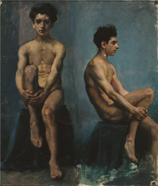 1、徐悲鴻  男人體正側(cè)面速寫  布面油彩   52×44cm   1924 中央美院美術(shù)館藏